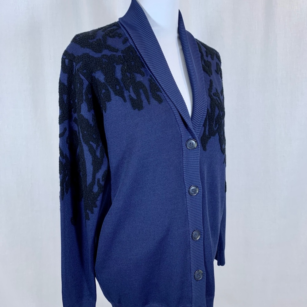 New Tibi Blue Oversized Cardigan with Black Jacquard Detailing, Originally $395 - Picture 3 of 9